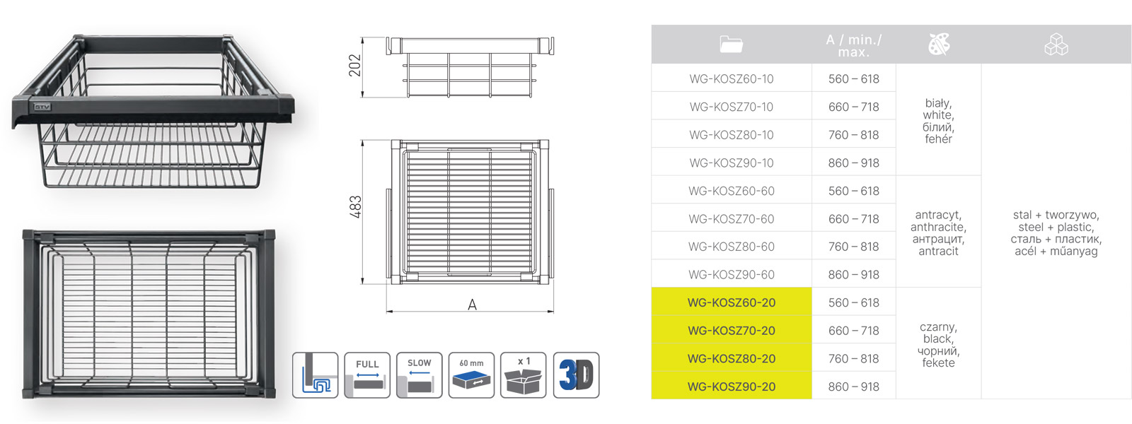 Wyposażenie garderoby GTV Elite szuflada druciana