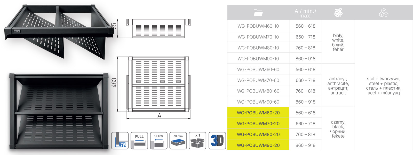 Wyposażenie garderoby GTV Elite szuflada na obuwie metalowa