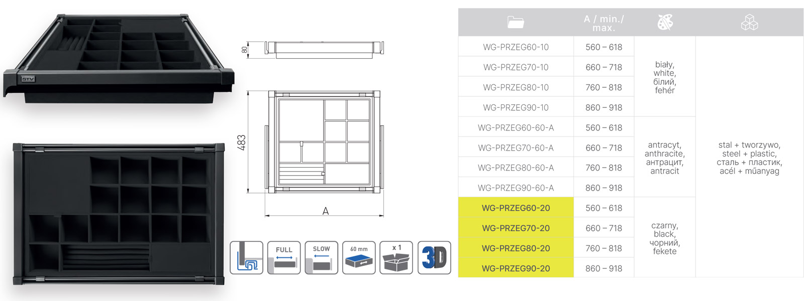 Wyposażenie garderoby GTV Elite organizer na biżuterię