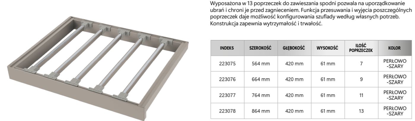 Szuflady na spodnie Royal (600-900 mm)